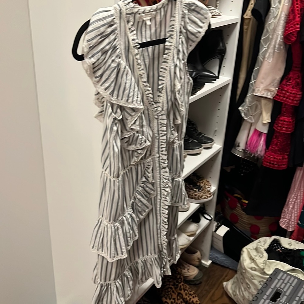 Loveshack fancy flutter sleeve button down stripe dress